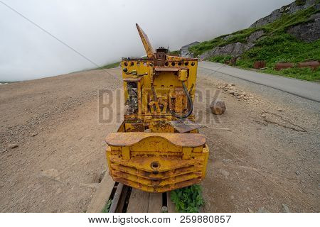 Ruins Of An Old Abandoned Mining Ore Track And Mining Car At Independence Mine Along Alaska's Hatche
