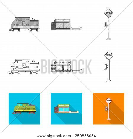 Isolated Object Of Train And Station Logo. Set Of Train And Ticket Stock Symbol For Web.