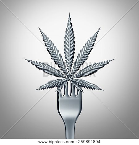 Marijuana Food And Cannabis Edibles Or Edible Munchies Concept As A Dinner Fork With A Leaf Represen