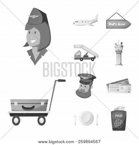 Vector Design Of Airport And Airplane Icon. Collection Of Airport And Plane Vector Icon For Stock.