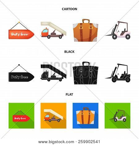 Vector Illustration Of Airport And Airplane Symbol. Set Of Airport And Plane Vector Icon For Stock.
