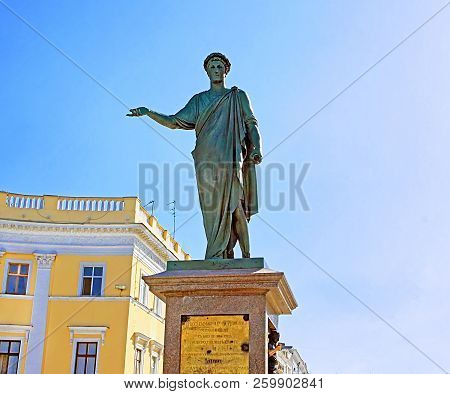 The First Monument In The City Of Odessa, Ukraine. Monument To Duke De Richelieu In Odessa, Opened I