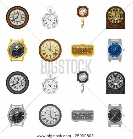 Vector Design Of Clock And Time Sign. Set Of Clock And Circle Vector Icon For Stock.