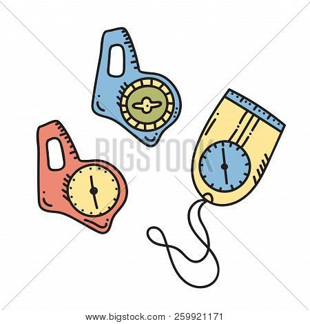 Vector Illustration Of Orienteering Compass. Orientation, Navigation Isolated Object.