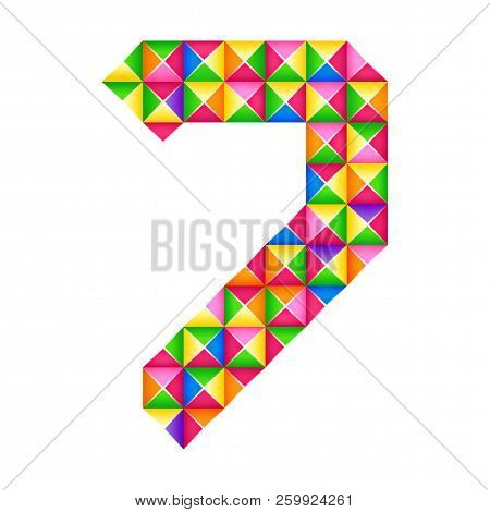 Paper Cut, Origami Number 7 - Seventh. Realistic 3d Origami Effect Isolated Figure Of Alphabet, Digi