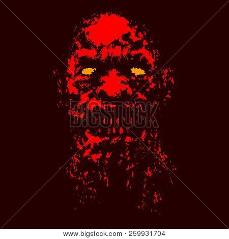 Angry Red Ghoul Face. Genre Of Horror. Vector Illustration.