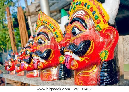 Holz Porträt von Kali in Pondicherry, Tamil Nadu, Indien