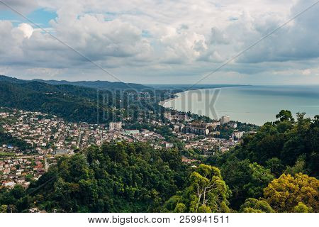 Aerial View Of Black Sea Coast At Resort Town Sukhum.
