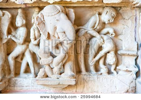 Detalle de Vishnavath templo, Khajuraho, Madhya Pradesh, India.