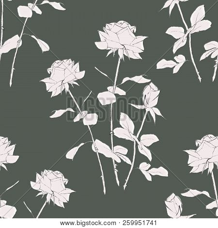 Simlpe Graphic Rose Seamless Floral Pattern. Abstract Pencil Hand Drawn Illustration For Wrapping, B