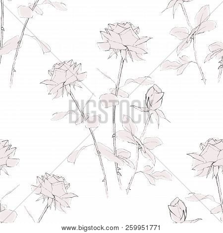Simlpe Graphic Rose Seamless Floral Pattern. Abstract Pencil Hand Drawn Illustration For Wrapping, B