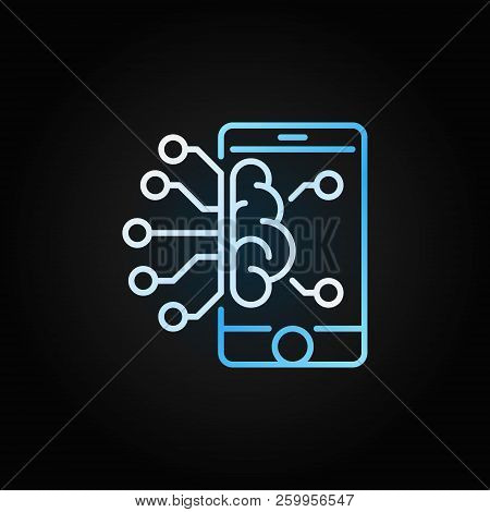 Smartphone With Brain Vector Colored Outline Icon Or Design Element On Dark Background