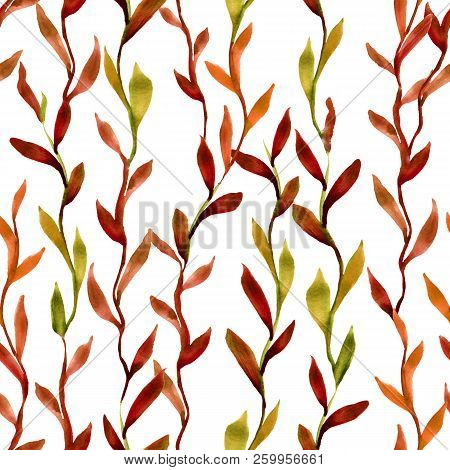 Simlpe Seamless Seaweed Pattern. Abstract Watercolor Free Hand Drawn Illustration For Wrapping, Back
