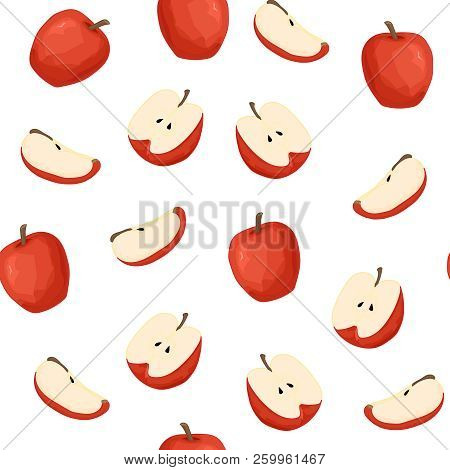 Seamless Pattern Of Red Apples. Vector Illustration.
