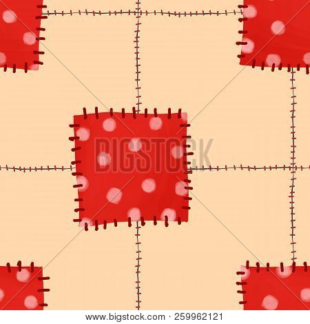 Seamless Pattern Of Patches. Carelessly Sewn Up Scraps. Decoraive Background