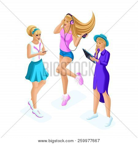 Isometry Of Teenage Girls, Generation Z, Communicate In Social Networks Are Friendly, Chatting, Shar