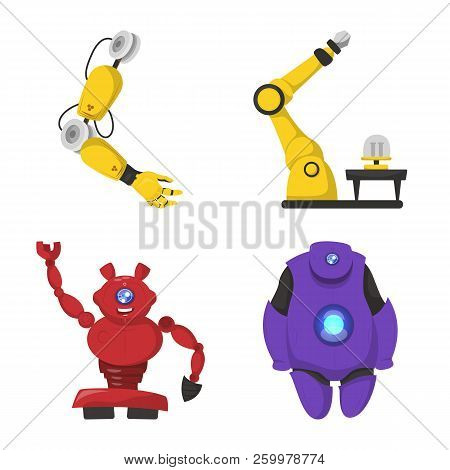 Vector Illustration Of Robot And Factory Sign. Collection Of Robot And Space Vector Icon For Stock.