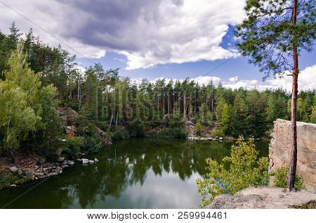Canyon In Autumn Forest On A Warm Sunny Day, Ukraine, Zhytomyr Region, Korostyshevsky District