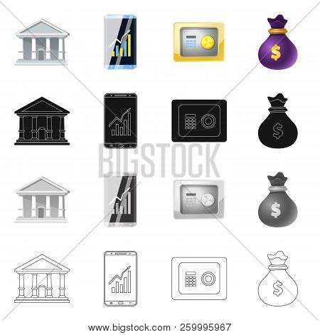 Vector Design Of Bank And Money Icon. Set Of Bank And Bill Vector Icon For Stock.