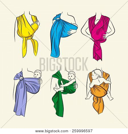 Infographics, How To Wear A Scarf Sling. The Correct Position Of The Baby In A Sling. The Stylized I