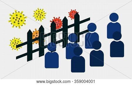 Illustration Vector Graphic Of People Isolated From Corona Virus With Fence Protection. Good For Tem