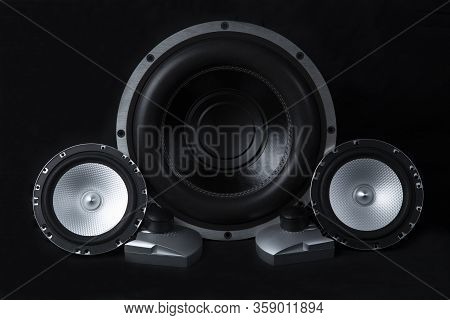 Car Audio System On A Black Background.subwoofer.