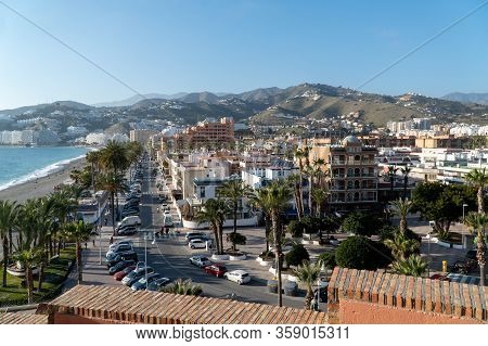 February 23, 2020: Beach With Boats. A Small Sunny Town In The South Of Spain. Almunecar City