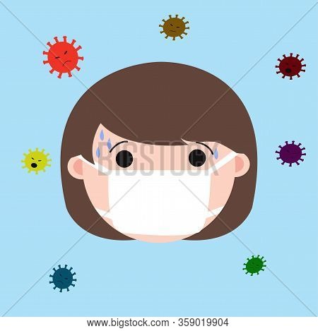 Illustration Vector Graphic Of Girl Wearing Medical Mask Scary With Coronavirus