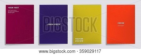 Radial Lines Halftone Grid Covers Vector Set. Abstract Brochure Title Page Layouts. Notepad, Magazin