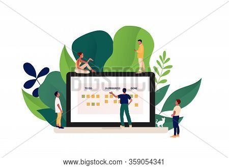 Stand-up Meeting During Covid-2019 Quarantine Vector Illustration.