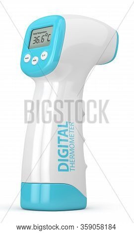 3d Render Of Digital Infrared No Touch Thermometer Over White Background