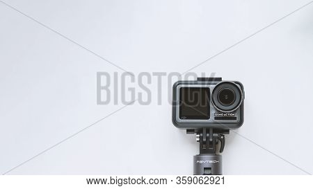 Chekhov, Russia - March 8, 2020: Dji Osmo Action Isolated On White Background With Copyspace. Action
