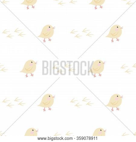 Vector Easter Baby Chicken Foot Prints Seamless Pattern.
