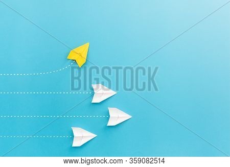 New Ideas Creativity And Different Innovative Solution. Business Concept. A Group Of Paper Airplanes