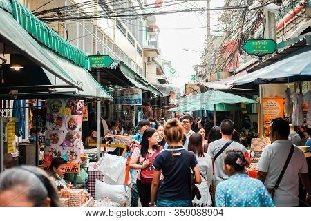 Bangkok, Thailand - December 01 2019: Many People Sailing Boat Or Ship In Chaophraya River From Wang