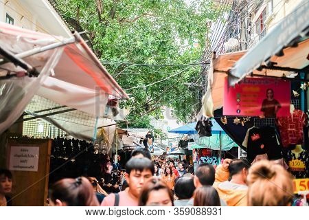 Bangkok, Thailand - December 01 2019: Many People Sailing Boat Or Ship In Chaophraya River From Wang