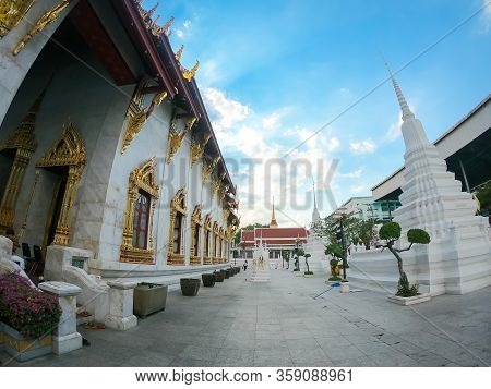 Bangkok, Thailand - December 01 2019: Many People Sailing Boat Or Ship In Chaophraya River From Wang
