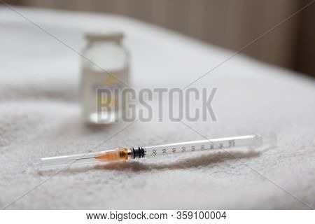 Vaccine And Syringe Injection. Prevention,immunization And Treatment From Corona Virus Infection Cov
