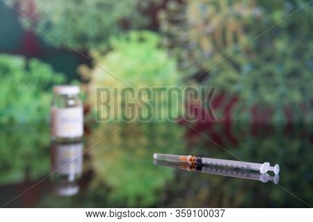 Vaccine And Syringe Injection. Prevention,immunization And Treatment From Corona Virus Infection Cov