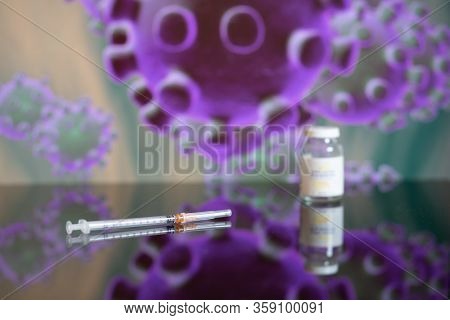 Vaccine And Syringe Injection. Prevention,immunization And Treatment From Corona Virus Infection Cov
