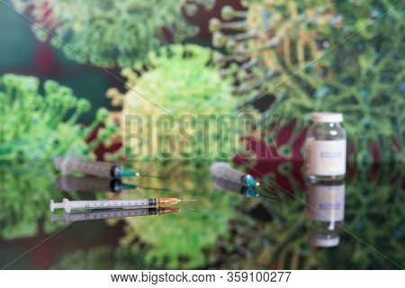 Vaccine And Syringe Injection. Prevention,immunization And Treatment From Corona Virus Infection Cov