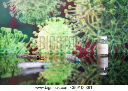 Vaccine And Syringe Injection. Prevention,immunization And Treatment From Corona Virus Infection Cov