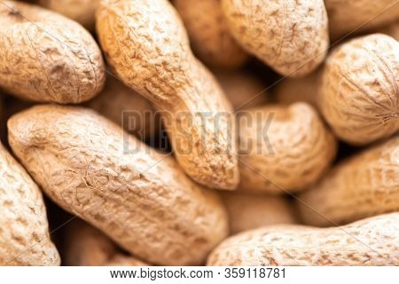 Healthy Snacks - Nuts Peanuts Close Up. Healthy Food Concept. Selrctive Soft Focus.