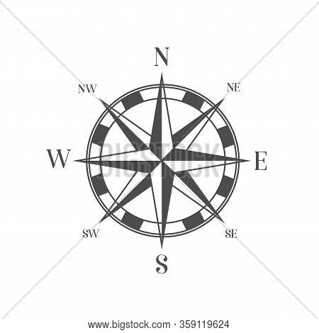 Geography Science Old Compass Isolated On White Background.compass Wind Rose Icon Logo. Vector Stock