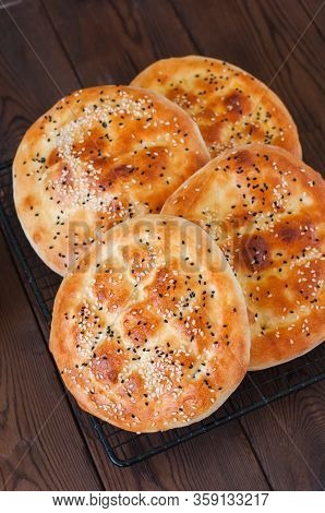 Ramadan Pidesi Traditional Turkish Flatbread With Nigella Or Sesame Seeds.
