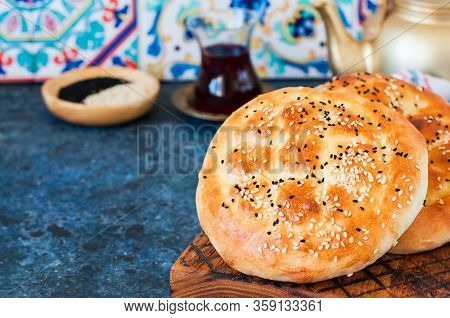 Ramadan Pidesi Traditional Turkish Flatbread With Nigella Or Sesame Seeds.