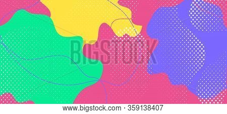 Multicolor Memphis Page. Fashion Geometric Composition. Futuristic Liquid Brochure. Colorful Cool Co