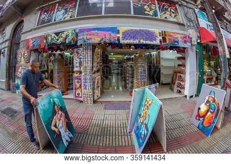 Santo Domingo, Dominican Republic - March 13, 2020: Small Souvenir Shops Located On The Picturesque 