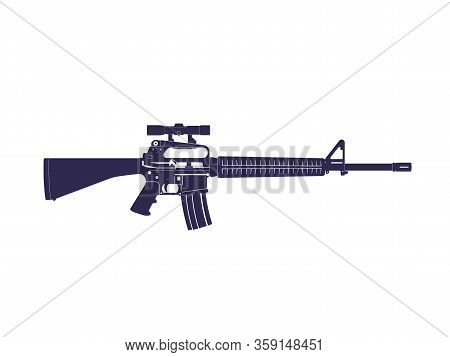 Assault Rifle, Automatic Gun With Optical Scope, Eps 10 File, Easy To Edit