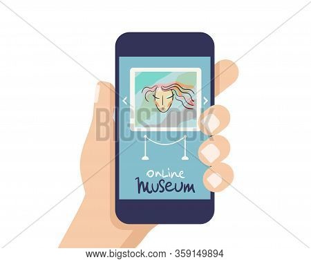 Interactive Museum Exhibition. Smatphone. Virtual Museum And Art Gallerytours In Smartphone. Online 